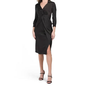 THEORY Soft Satin Twist Long Sleeve Midi Dress With Twist Front NEW Size 0